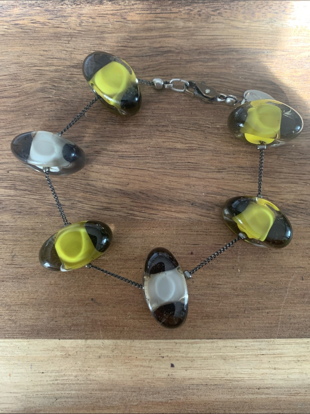 Murano Sent Glass Bead Statement Bracelet - Yellow and White